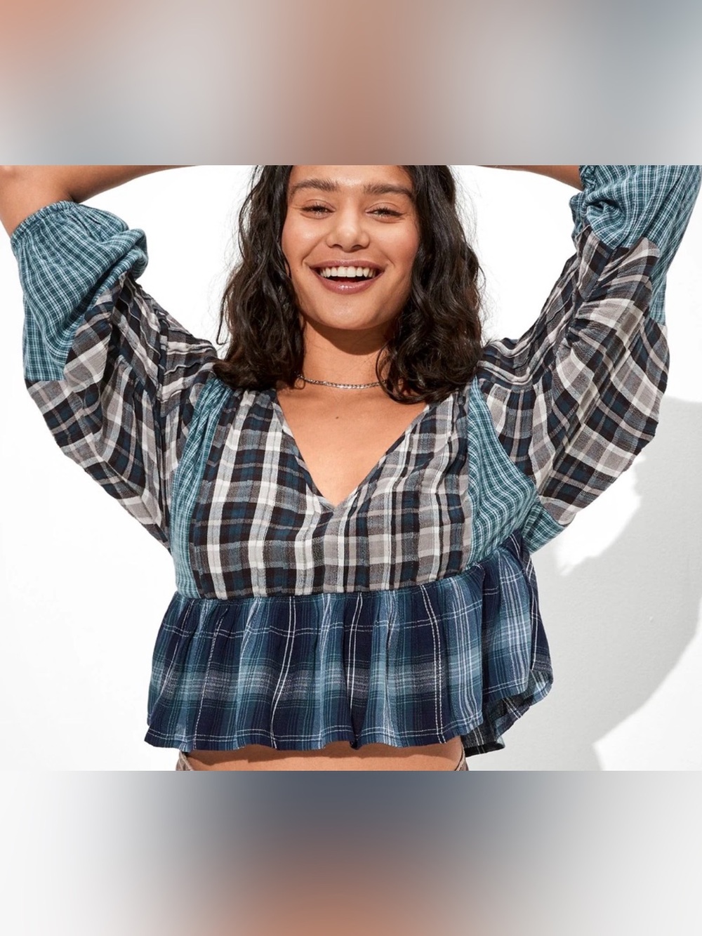AMERICAN EAGLE WOMEN BLUE BABYDOLL TOP S Lagenlook cottagecore boho